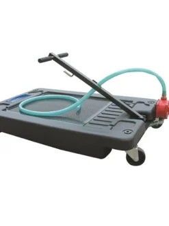 Dynaline Low Profile Wheeled Oil Drain Pan With Iron Manual Pump - 64L Capacity Lube And Fuel Tools