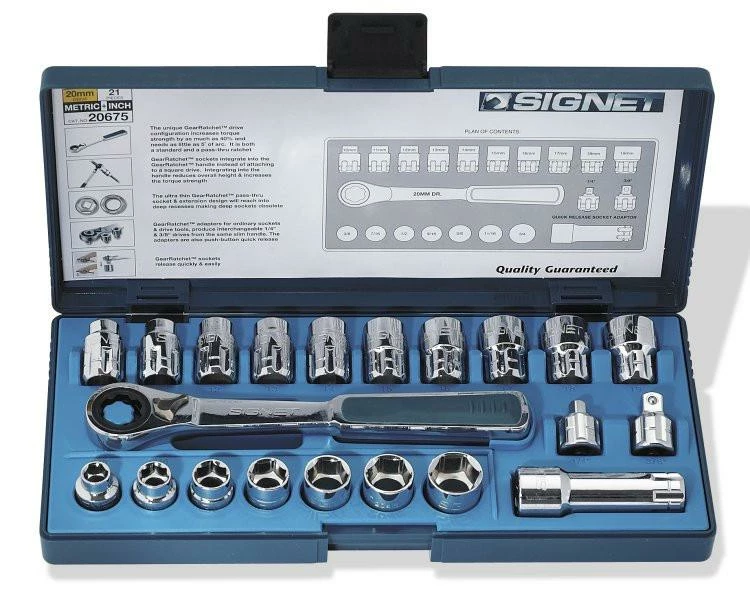 Signet 21 Piece GearRatchet Vortex Socket System | SAE/Metric Hand Tools