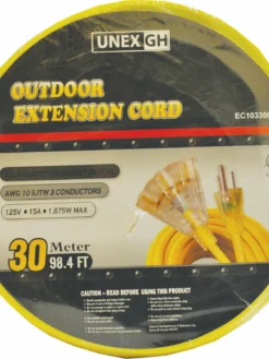 Unex Outdoor Extension Cord - 10 Gauge - 15A Rated - Triple Outlet Lighting
