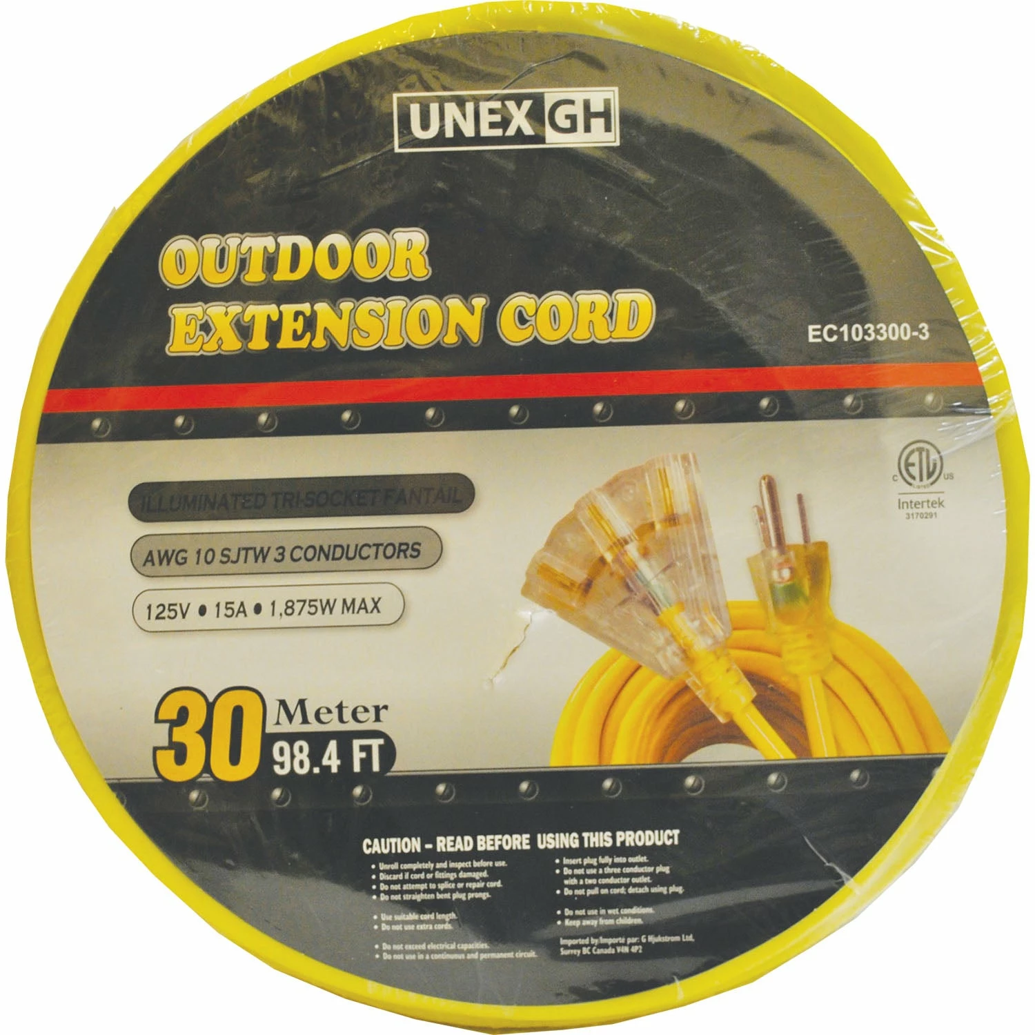 Unex Outdoor Extension Cord - 10 Gauge - 15A Rated - Triple Outlet Lighting