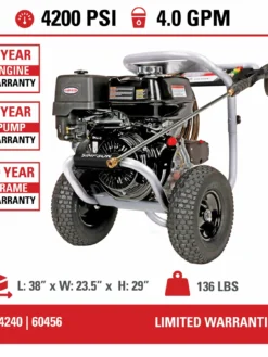 Simpson PowerShot Cold Water Honda GX390 (389cc) Gas Engine Pressure Washer - 4200 PSI - 4.0 GPM Industrial Triplex Pump Pressure Washers