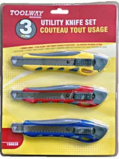 Cleanflow Hand Tools Rubber Grip Utility Knife Set - 3 Piece