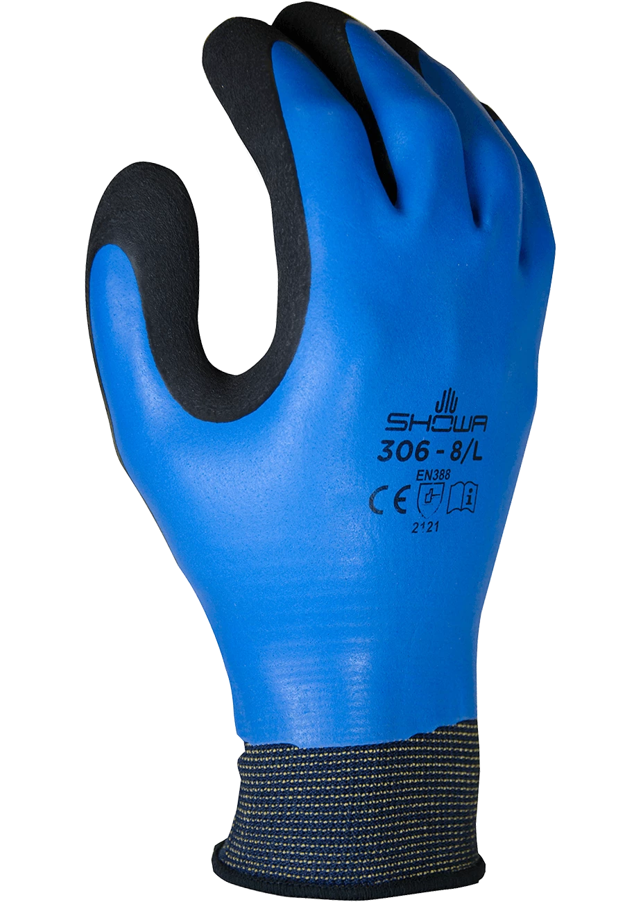 Showa 306 Blue Breathable Waterproof Latex Foam Coated Work Glove Work Gloves