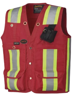 Hi-Vis Work Wear Pioneer Surveyor's/Supervisor's Safety Vest - 600D Oxford Poly | Red | Sizes S - 5XL