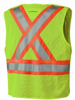Hi-Vis Work Wear Pioneer Zip-Front Mesh Back Traffic Safety Vest | S-5XL