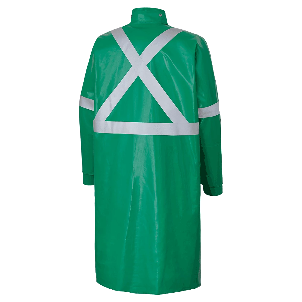 Flame Resistant Work Wear Ranpro CA-43® FR Chemical/Acid Resistant Long Safety Coat - PVC/Poly | Green | Sizes Small - 3XL