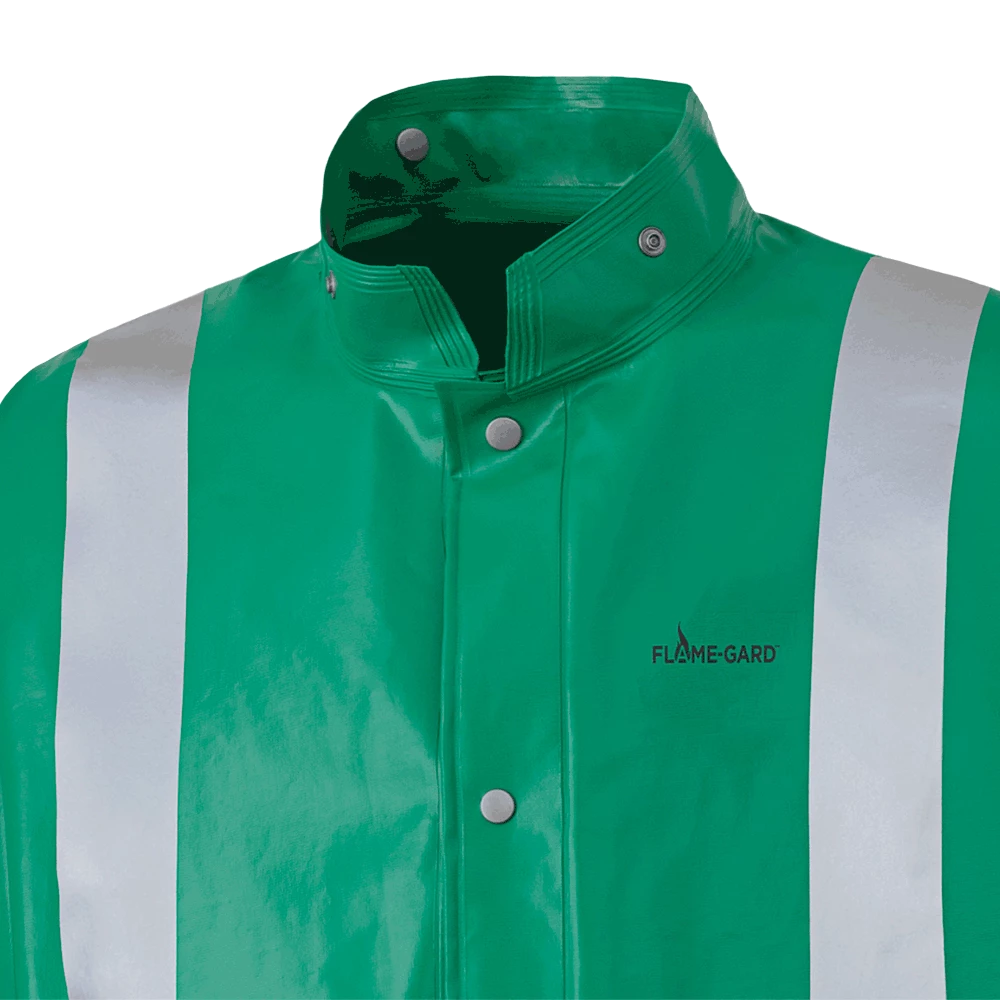 Flame Resistant Work Wear Ranpro CA-43® FR Chemical/Acid Resistant Long Safety Coat - PVC/Poly | Green | Sizes Small - 3XL