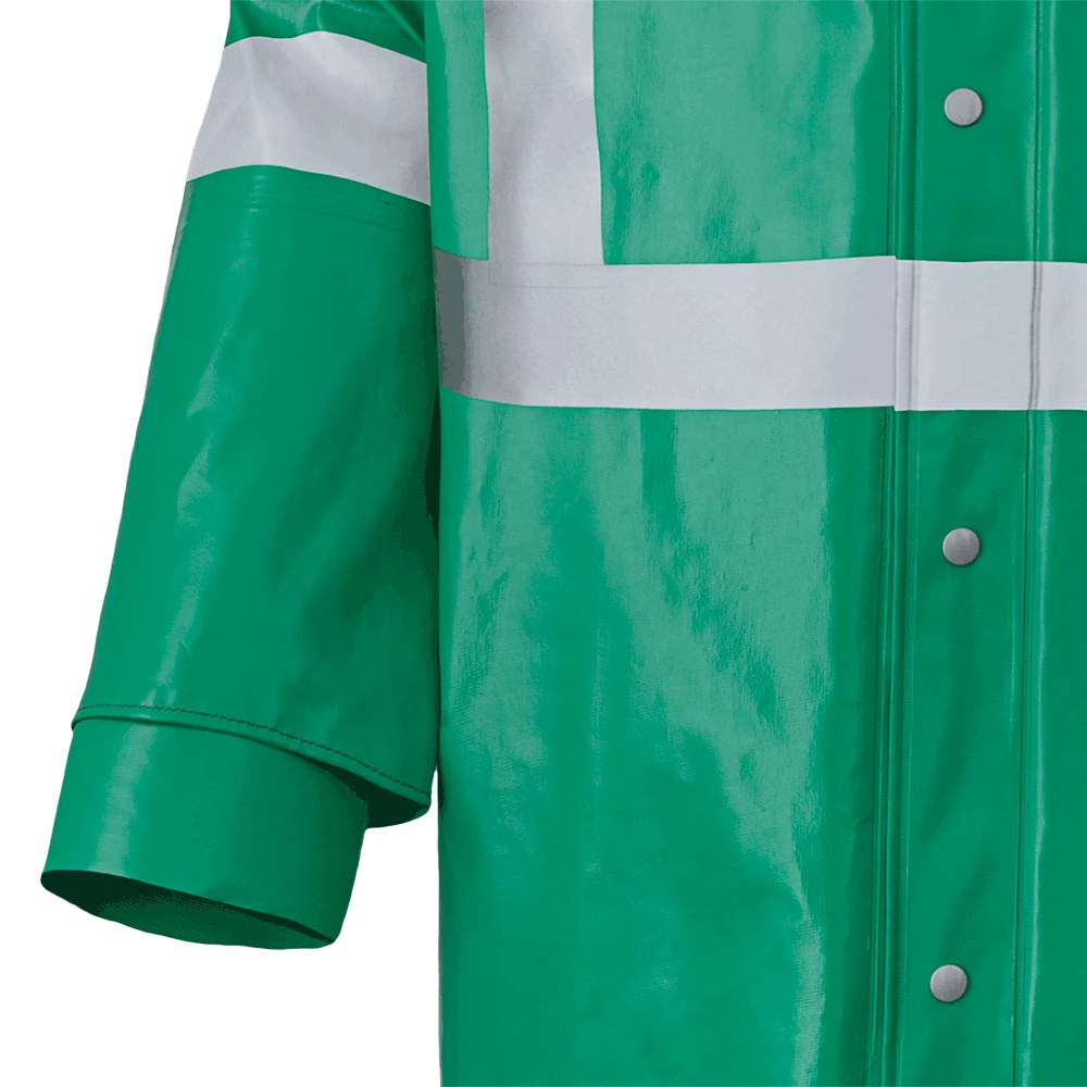 Flame Resistant Work Wear Ranpro CA-43® FR Chemical/Acid Resistant Long Safety Coat - PVC/Poly | Green | Sizes Small - 3XL
