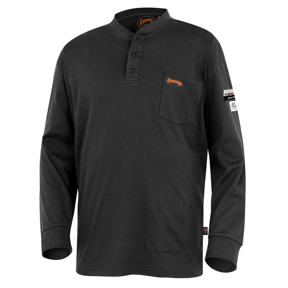 Flame Resistant Work Wear Pioneer 100% Cotton FR Interlock 7 Oz. Henley Shirt | Sizes S - 5XL