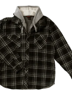 Work Wear Tough Duck WS02 Quick Dry Sherpa Lined Zip-Up Hooded Fleece Shirt | Charcoal Plaid | S-3XL