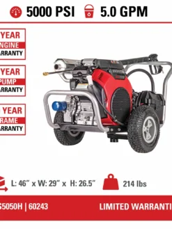 Simpson Water Shotgun Cold Water Belt Drive Honda V-Twin GX630 (688cc) Gas Engine Pressure Washer - 5000 PSI - 5.0 GPM Triplex Pump