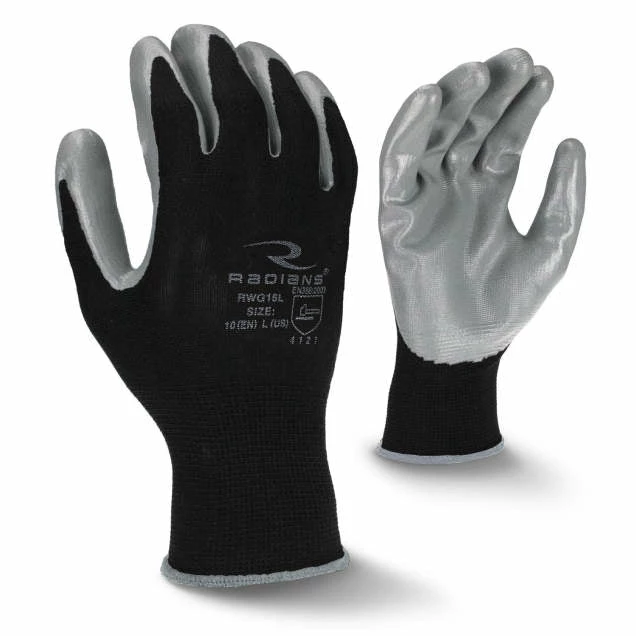 Work Gloves Radians Lightweight Polyester Glove With Smooth Nitrile Palm - Pack Of 12 Pairs
