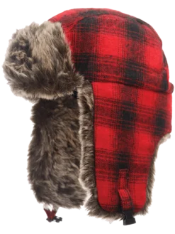 Work Hats Tough Duck Classic Plaid Aviator Hat | Red Plaid
