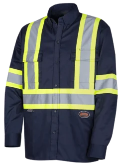 Pioneer Hi Viz Poly/Cotton Work Shirt | Navy | Sizes S - 4XL