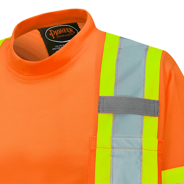 Hi-Vis Work Wear Pioneer Hi Viz Birdseye Safety T-Shirt W/ Tape On Sleeve | Sizes XS - 5XL
