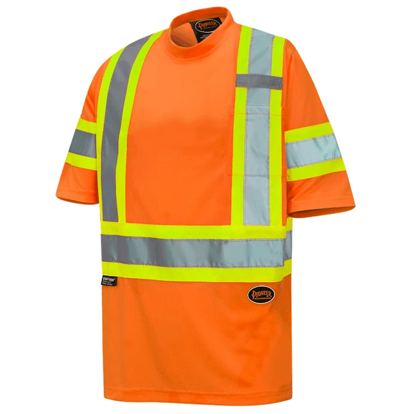 Hi-Vis Work Wear Pioneer Hi Viz Birdseye Safety T-Shirt W/ Tape On Sleeve | Sizes XS - 5XL