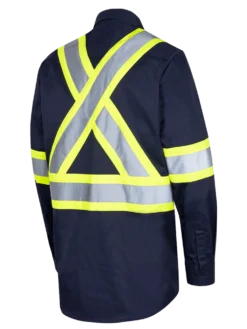 Pioneer Hi Viz Poly/Cotton Work Shirt | Navy | Sizes S - 4XL