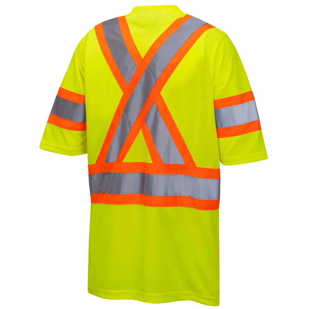 Hi-Vis Work Wear Pioneer Hi Viz Birdseye Safety T-Shirt W/ Tape On Sleeve | Sizes XS - 5XL