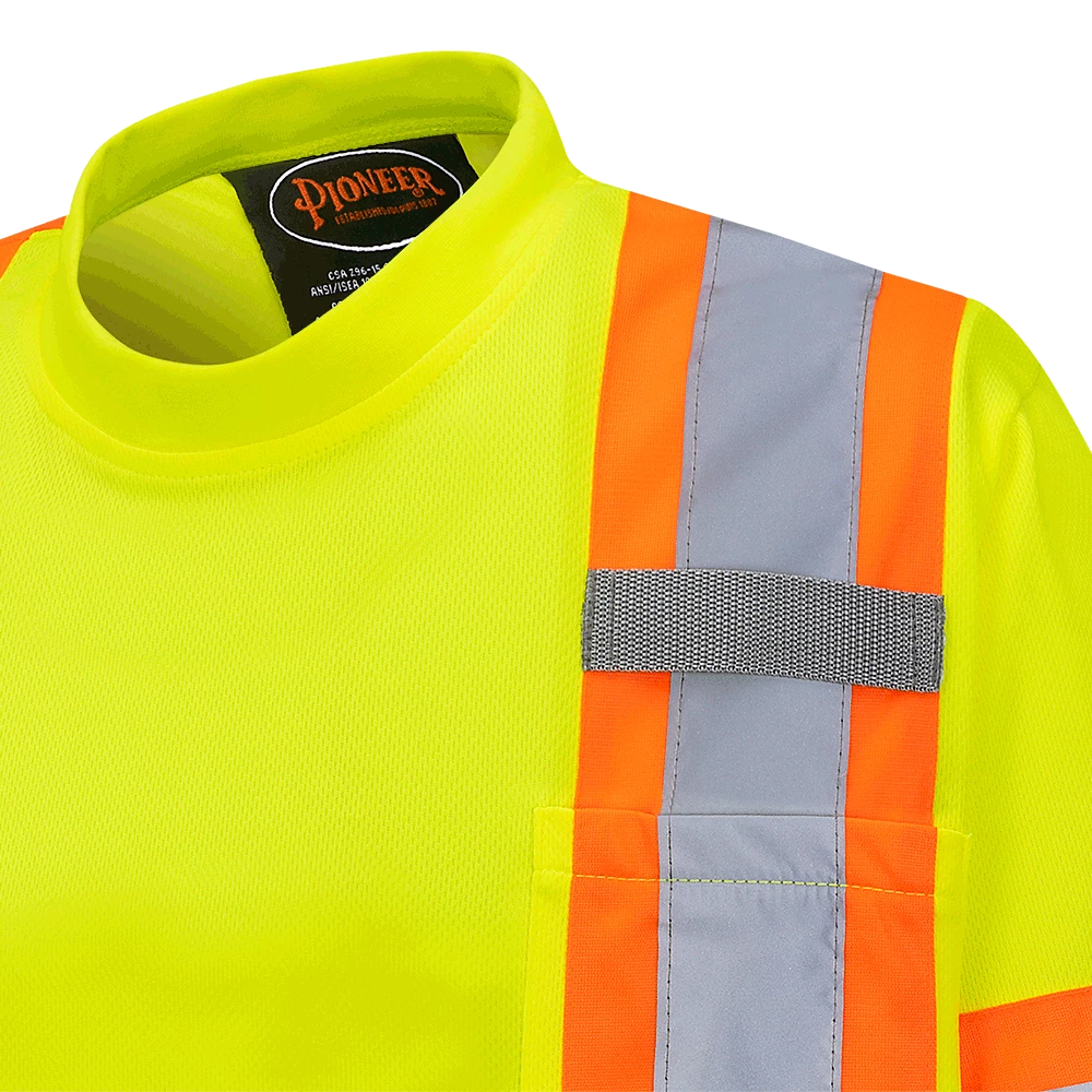 Hi-Vis Work Wear Pioneer Hi Viz Birdseye Safety T-Shirt W/ Tape On Sleeve | Sizes XS - 5XL